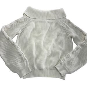 Bobi Black Sweater Womens Small White Cowl Neck Cable Knit‎ Sleeve